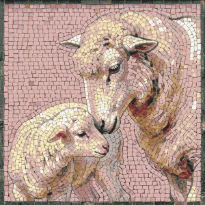 Tender Sheep and Lamb Mosaic Art