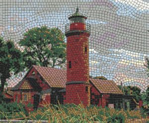 Red Lighthouse Mosaic Art – Coastal Architecture