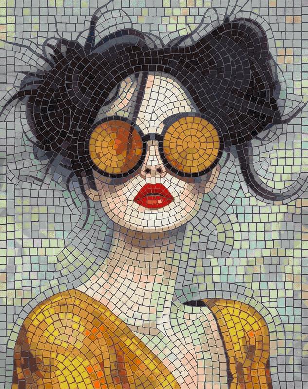 Modern Woman in Orange Glasses Mosaic Art