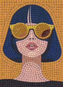 Modern Woman in Yellow Sunglasses Mosaic Art