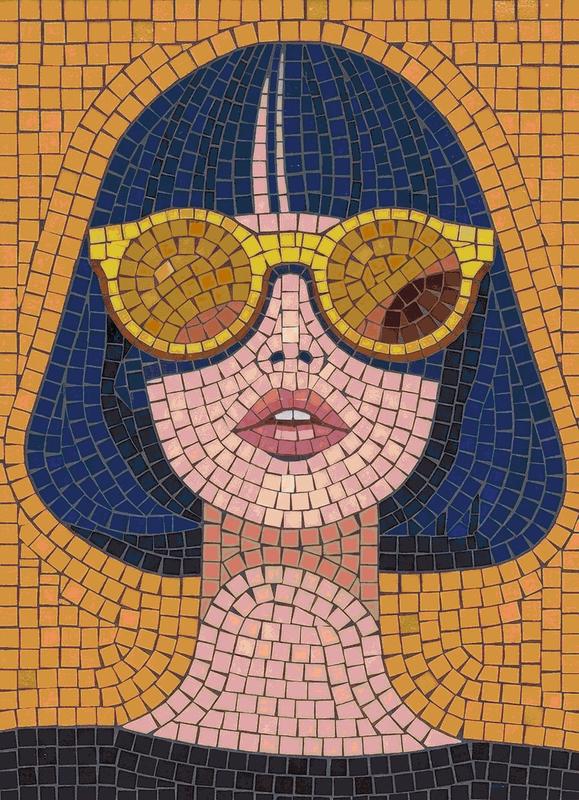 Modern Woman in Yellow Sunglasses Mosaic Art