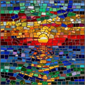 Sunset Over the Sea – Custom Opus Incertum Mosaic Art