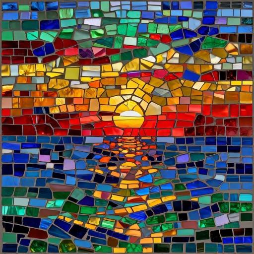 Sunset Over the Sea - Custom Opus Incertum Mosaic Art