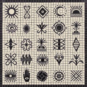 Mystical Symbols Black and White Mosaic Art