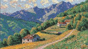 Peaceful Mountain Village Mosaic Art