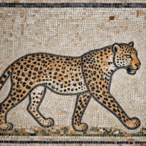 Running Leopard Mosaic Art – Opus Tessellatum Style