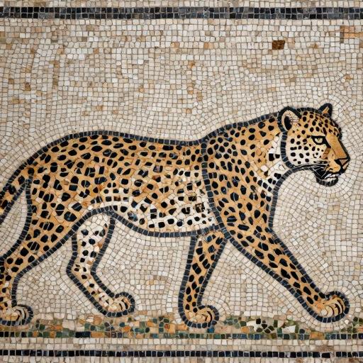 Running Leopard Mosaic Art - Opus Tessellatum Style