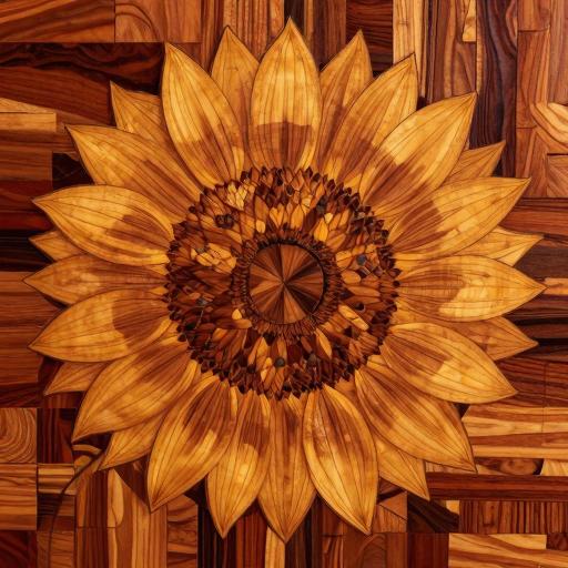 Marquetry Sunflower Wood Art - Custom Mosaic Panel