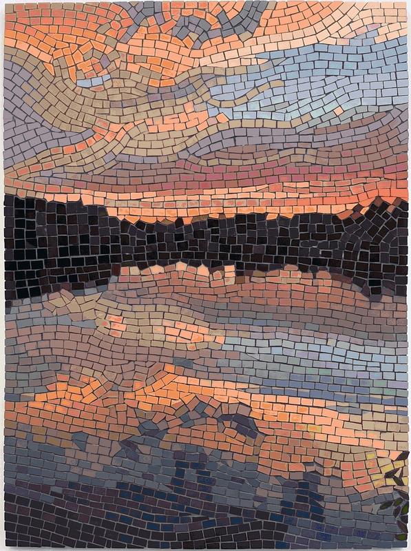 Sunset Lake Mosaic Art - Serene Nature Landscape