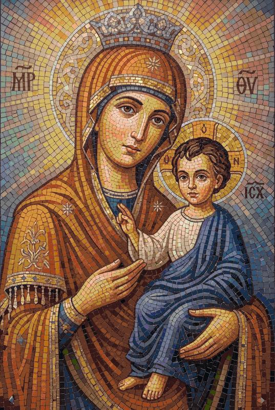Madonna and Child Mosaic Art - Classical AI Style