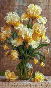 Yellow Irises Mosaic Art – Elegant Floral Wall Decor