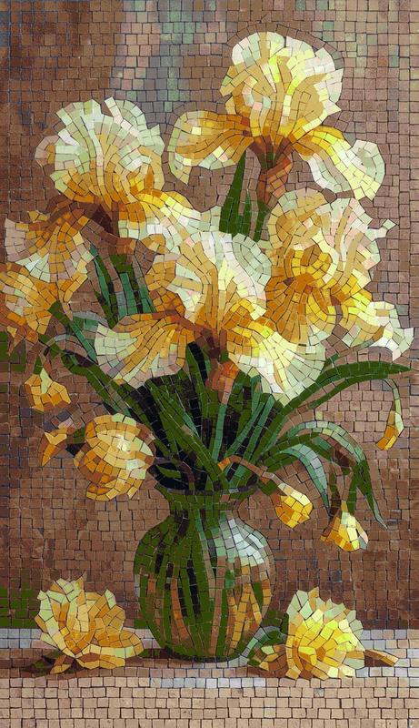 Yellow Irises Mosaic Art - Elegant Floral Wall Decor