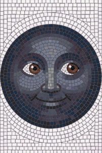 Mysterious Blue Moon Face Mosaic Art
