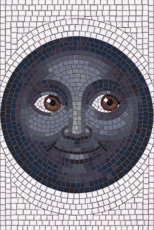 Mysterious Blue Moon Face Mosaic Art