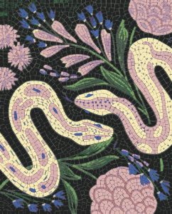 Elegant Mosaic Snakes and Flowers Art