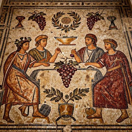 Antique Roman Feast Mosaic - Opus Tessellatum Art