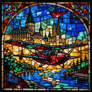 Flying Car at Hogwarts Stained Glass Mosaic