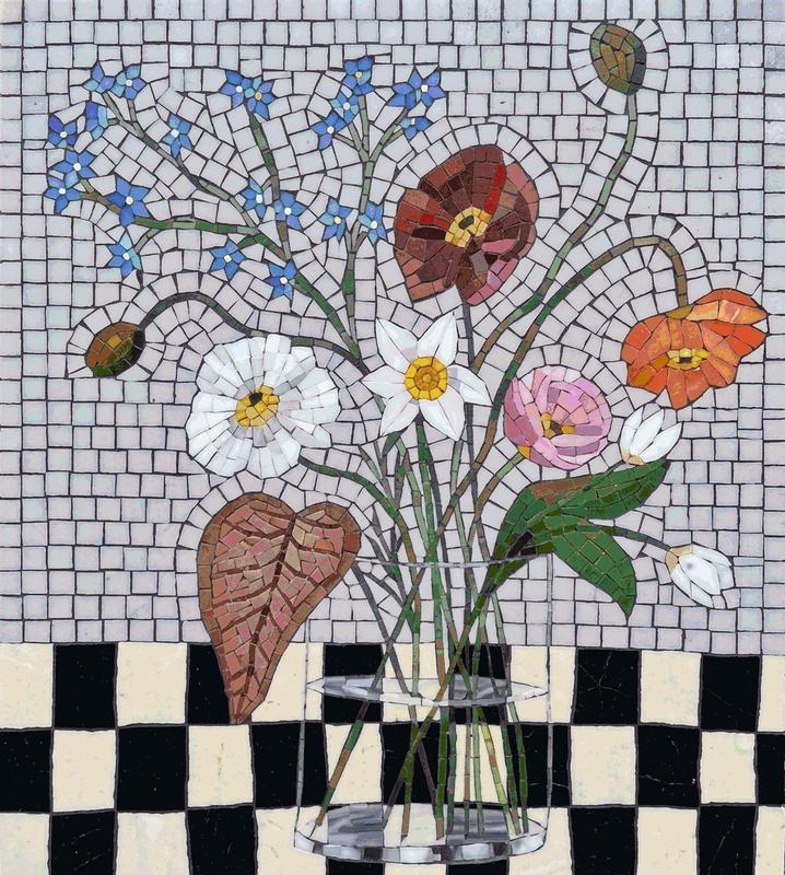 Floral Bouquet Mosaic Art - Glass Vase