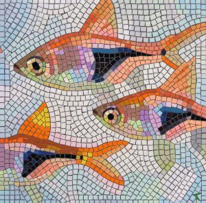 Vibrant Orange Fish Mosaic Art – 60×60 cm