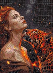 Woman and Leopard Mosaic Art – Eternal Bond