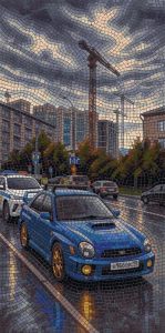 Blue Sports Car Urban Mosaic Art