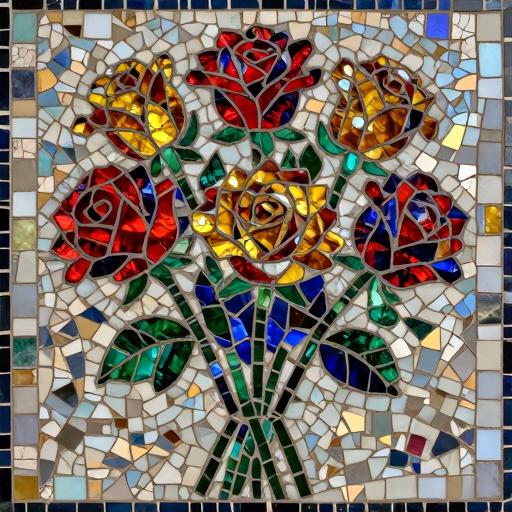 Custom Opus Incertum Rose Bouquet Mosaic Art