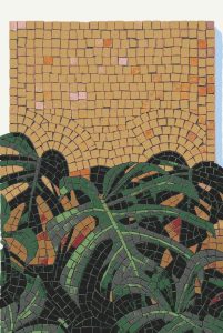 Tropical Sunrise Mosaic Art – Lush Green Leaves