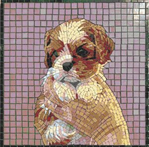 Golden Puppy Mosaic Art – 20×20 cm