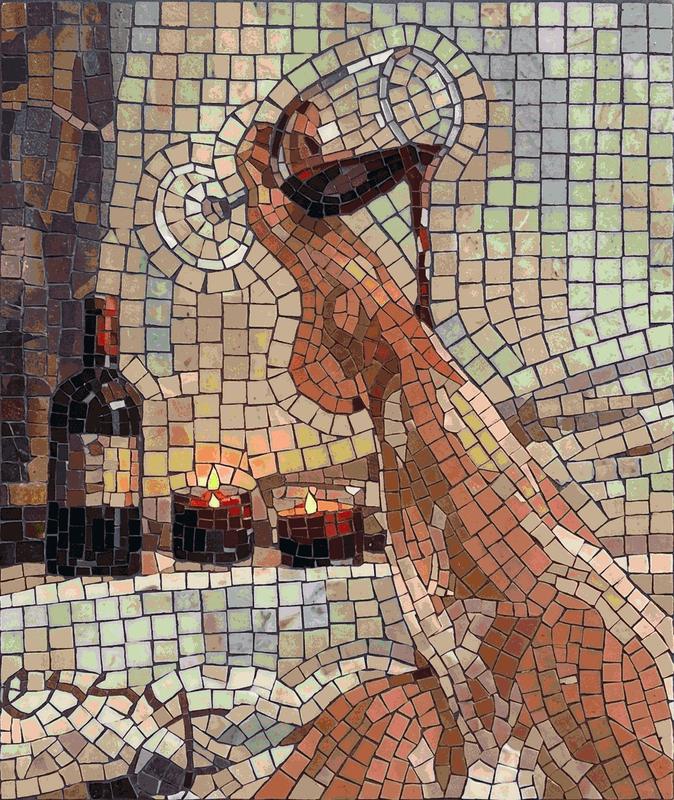 Spilled Wine Mosaic Art - Dramatic Still Life