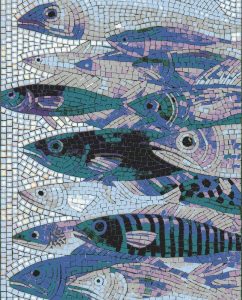 School of Fish Mosaic Art – Blue & Teal Underwater Scene