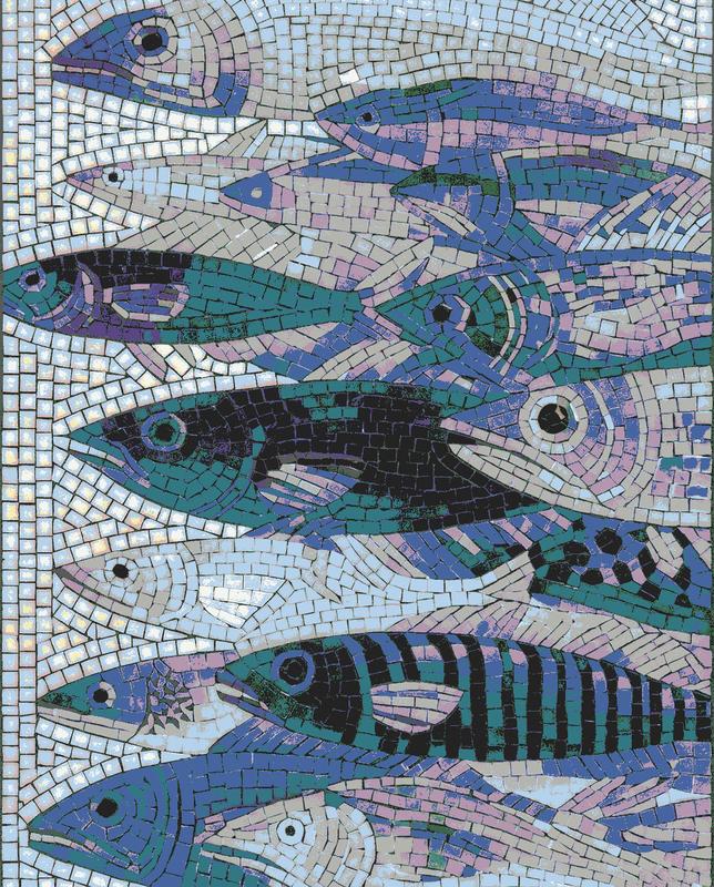 School of Fish Mosaic Art - Blue & Teal Underwater Scene