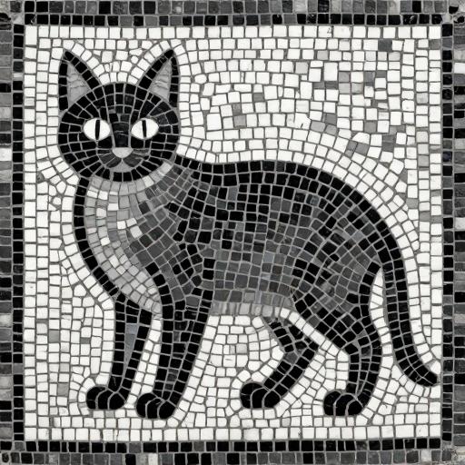 Roman Style Cat Mosaic Art - Opus Tessellatum