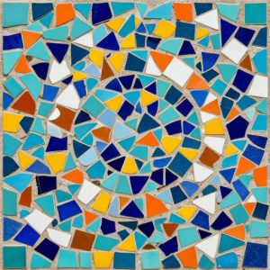 Abstract Trencadís Mosaic Art – Vibrant Blue and Orange