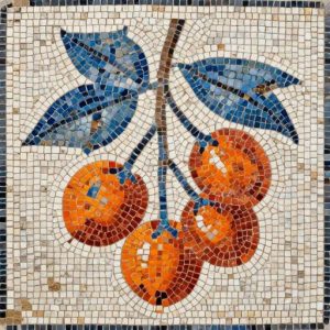 Orange Berries and Blue Leaves Mosaic Art