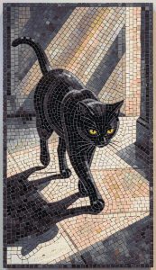 Mysterious Black Cat Mosaic Art – 60×103 cm