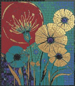 Vibrant Floral Mosaic Art – Yellow and Teal Flowers