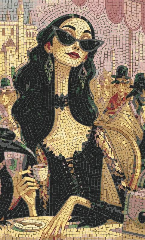 Mysterious Woman in Gold Mosaic Art