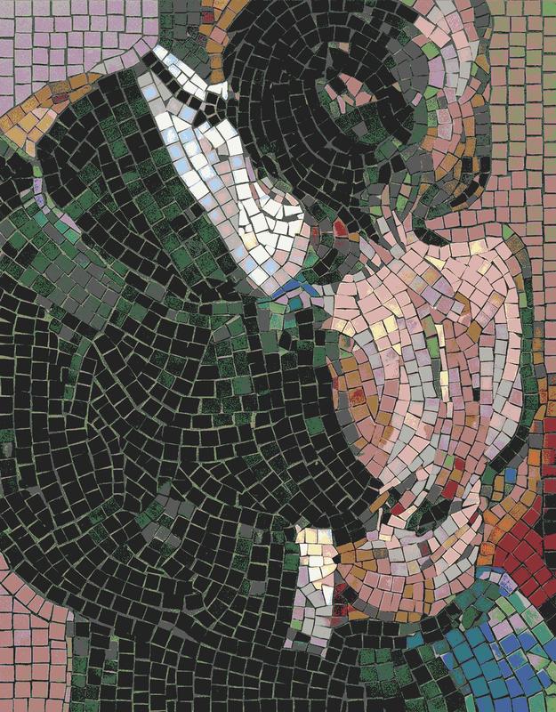 Romantic Embrace Mosaic Art - Intimate Kiss