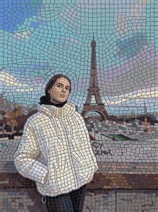 Mosaic Portrait of a Woman in Paris with Eiffel Tower