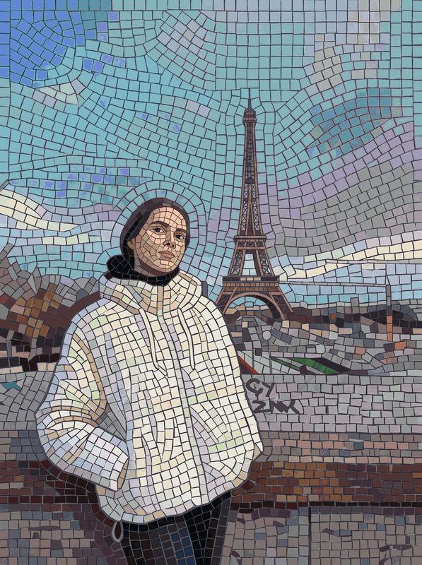 Mosaic Portrait of a Woman in Paris with Eiffel Tower
