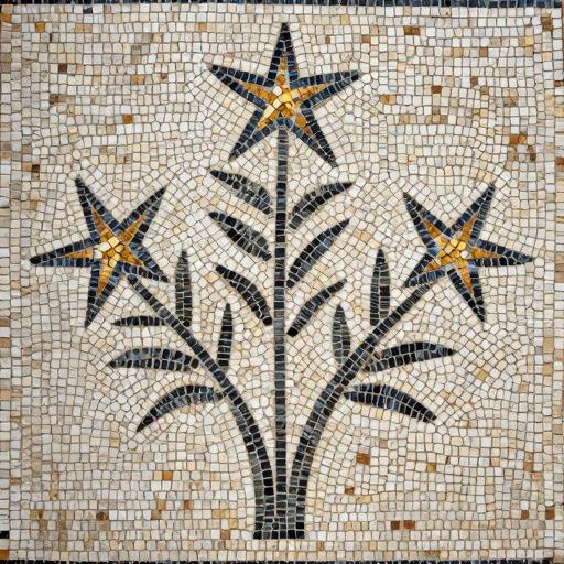 Fern and Stars Mosaic Art - Opus Tessellatum Style