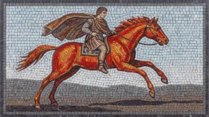 Classical Mosaic Art: Noble Rider on a Red Horse