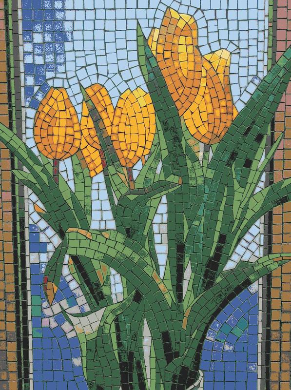 Yellow Tulips Mosaic Art - Spring Nature Decor