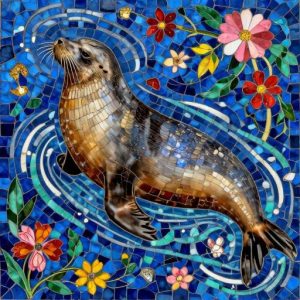Graceful Sea Lion Florentine Mosaic Art