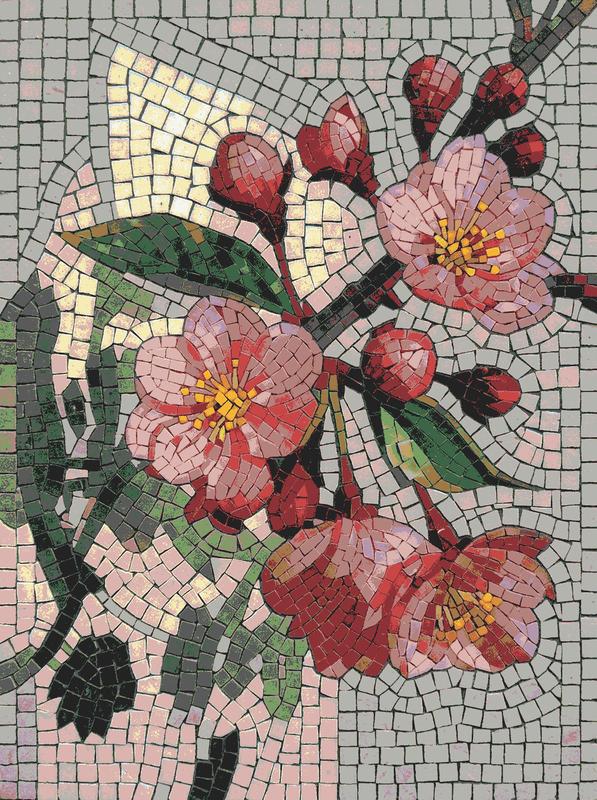 Pink Blossom Mosaic Art - Spring Nature Wall Decor