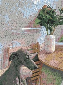 Elegant Greyhound Mosaic Art – Serene Interior Scene