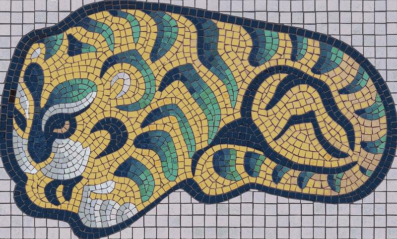Stylized Lion Mosaic Art - Vibrant Yellow and Blue