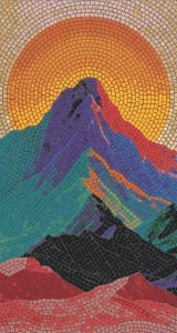Vibrant Mountain Sunset Mosaic Art