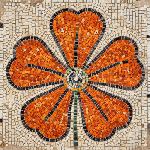 Orange Marigold Mosaic Art - Opus Tessellatum Style
