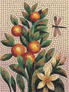 Nature’s Harmony Mosaic Art – Orange Fruits & Dragonfly
